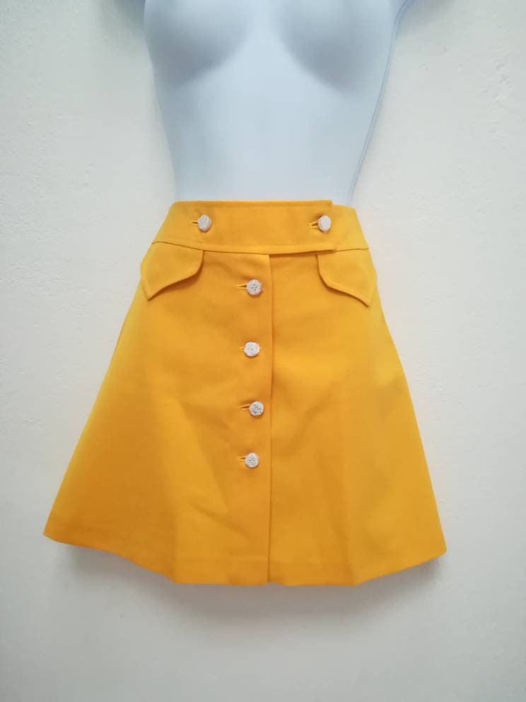 60s Yellow Skirt 1960s Mini Skirt Retro Skirt