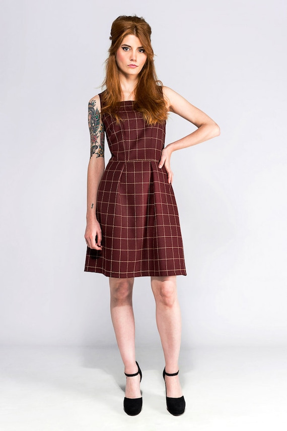 Mod Secretary Pinafore Dress Burgundy 60s Retro Dress Custom Made Etsy