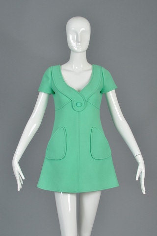 1960s Knit Buckle Waist Mod Dress | XS/S