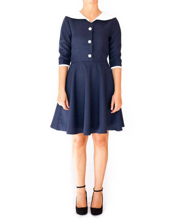 navy dress with white collar