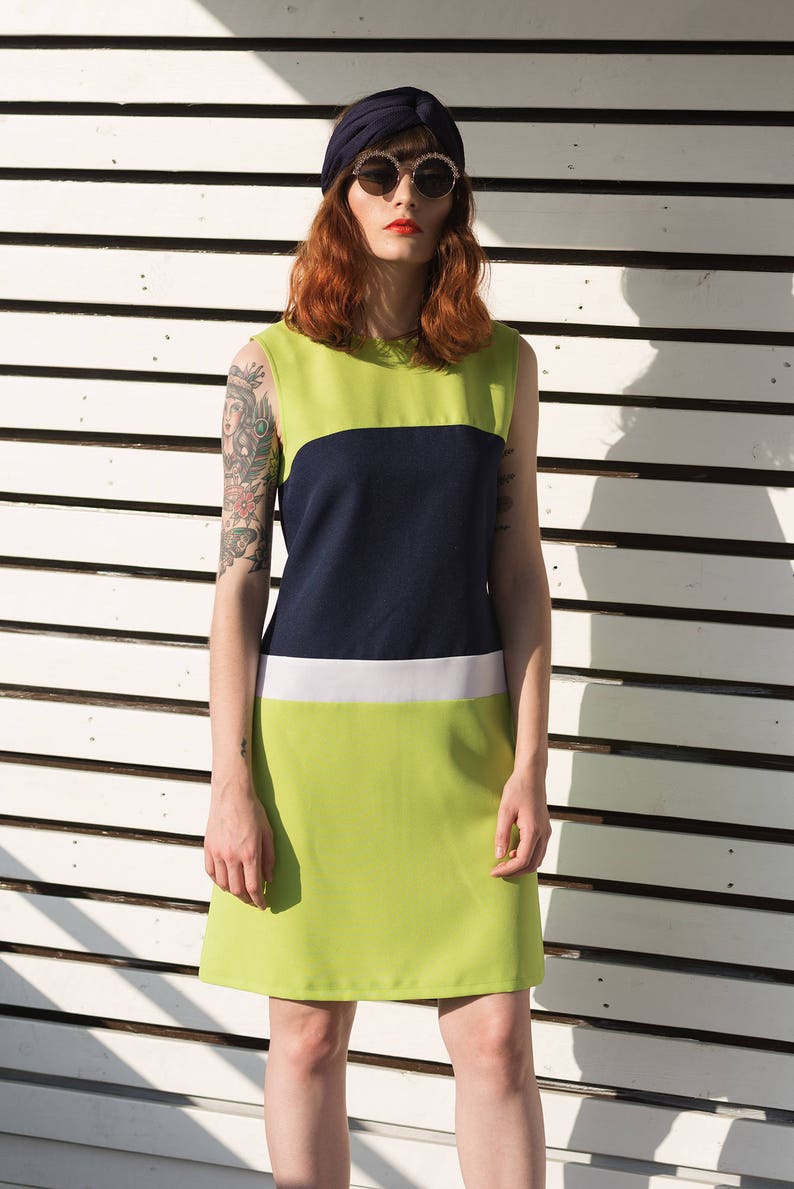 navy and lime green dress