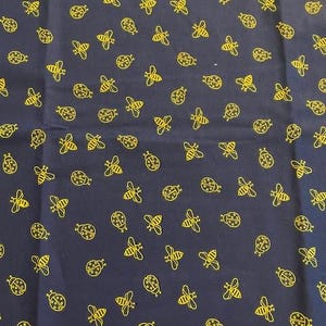 Gold Ladybugs and Bees on Navy Background Animals Quilt Baby Home Kids Fabric One yard