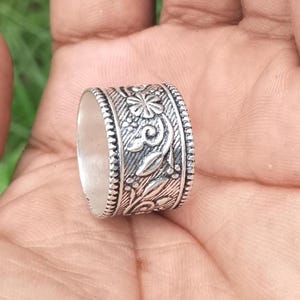 Solid 925 Silver Flower Ring, Sterling Silver Floral Band, Stacking Ring, Birthday Gift Ring For Her, Handmade jewelry,
