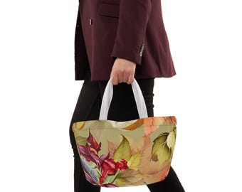 Borsa per il pranzo con foglie autunnali / Borsa tote con fogliame autunnale, colori del raccolto