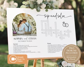 Wedding Crossword Puzzle, Sip and Solve Wedding Crossword, Custom Crossword, Reception Games, Wedding Game, Crossword Puzzle Wedding