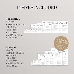 May include: A digital print product with 14 sizes included, both horizontal and vertical. Sizes range from 5x7 inches to 36x24 inches. The product includes the text "sip and solve" and "BUY ONCE, USE FOREVER."