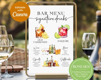 Wedding Bar Menu Template, Editable Bar Menu, Wedding Drink Menu, Printable Bar Menu, Drinks Menu Template, Bar Menu Sign, Drinks Menu Sign