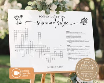 Wedding Crossword Puzzle, Large Crossword, Reception Games, Custom Crossword, Sip and Solve Wedding Crossword, Wedding Crossword Template