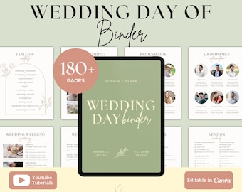 Stressfreier 180+ Seiten Tag der Hochzeit Sammelmappe, Hochzeitsplaner, Tag des Korespondenten, Hochzeitszeitplan, Bunter Hochzeitstag Binder