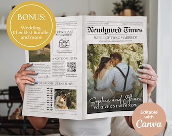 Newspaper Wedding Program, Editable Wedding Template, Newlywed Times, Wedding Newspaper Template, Wedding Program Template, Wedding Programs
