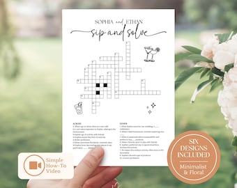 Custom Wedding Crossword Puzzle, Sip and Solve, 5x7 Puzzle, Wedding Table Games, Custom Crossword, Wedding Puzzle, Personalized Puzzle
