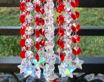 14mm Octagons Red Americana Patriotic Collection White Blue SET of 30-14mm 2-Hole Iridescent Chandelier Crystals Connectors