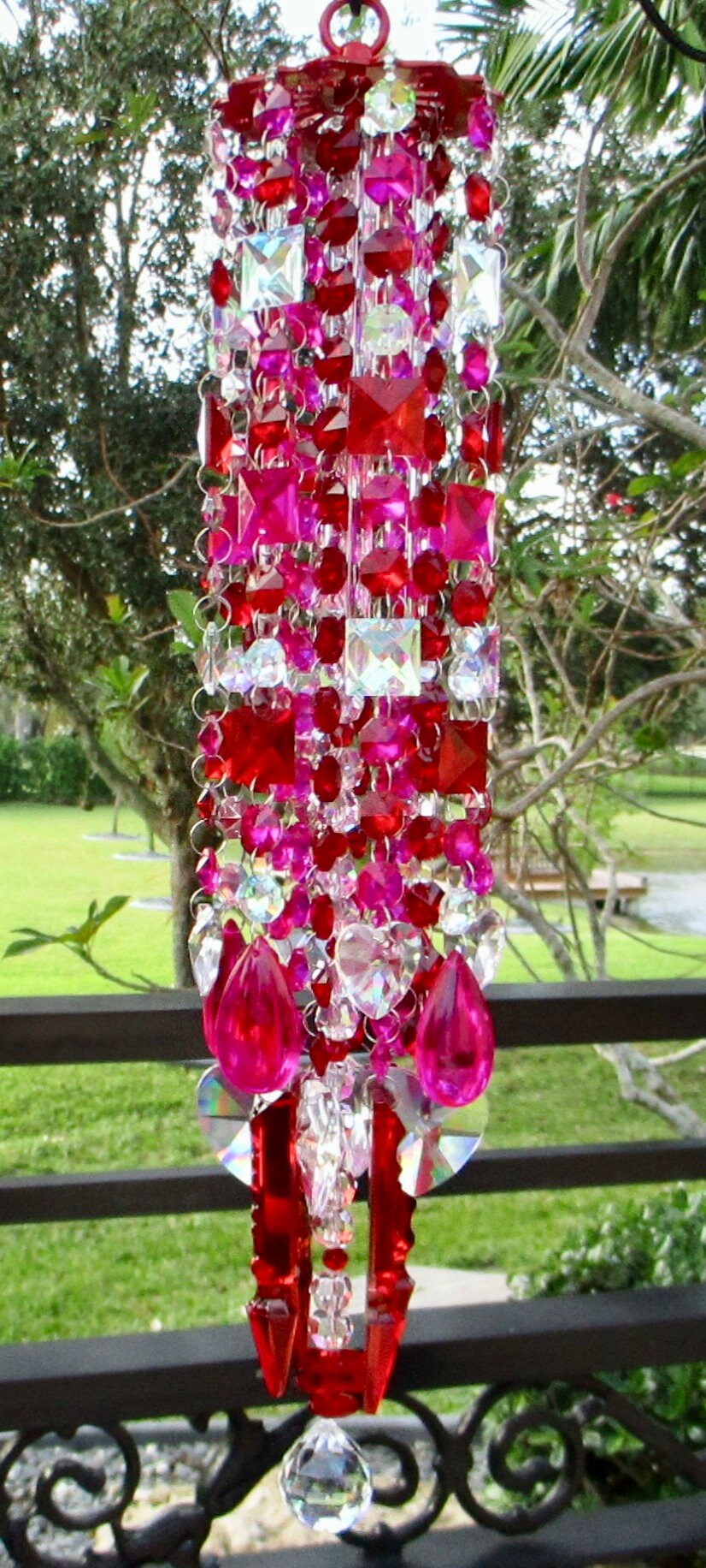 Crystal Wind Chime Red Pink AB Iridescent Chandelier Crystal Etsy