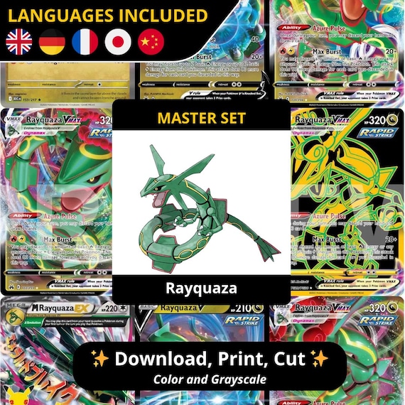 rayquaza card binder Master Set Pages Printable PDF | Pokémon TCG Placeholder Pages | Complete Rayquaza Collection Binder Digital Download each with 9 pockets Rayquaza-inspired Handmade Trading Card Binder