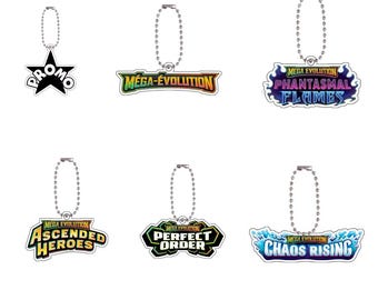Pokémon Keychain | TCG Set Logo (Promo, Mega Evolution, phantasmal Flames, Ascended Heroes, Chaos rising.) – Binder & Collector Accessory