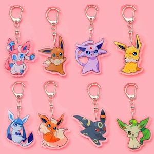 Llavero de Eevee y todas sus evoluciones – Regalo para fans de Pokémon – Vaporeon, Jolteon, Flareon, Espeon, Umbreon, Leafeon, Glaceon, Sylveon