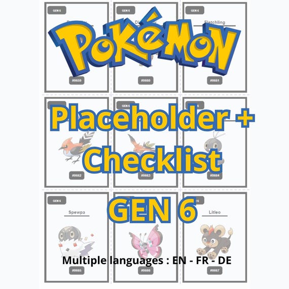 Multilingual Pokedex Gen 6 Pokemon Binder Placeholder + Checklist  650 to  721  Instant Digital Printable PDF  3 Languages (en / Fr / De) - Etsy