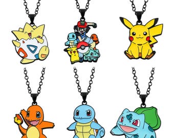 ポケモンをモチーフにしたネックレスコレクション – トゲピー、ピカチュウ、ヒトカゲ、フシギダネ、ゼニガメ、サトシをモチーフにしたペンダント