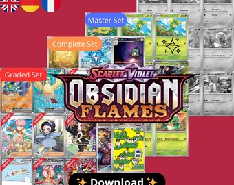 Obsidian Flames Set printable – Master and Complete Sets + Graded + Checklist – Pokemon TCG Binder Pages - Digital Placeholders - De/En/Fr