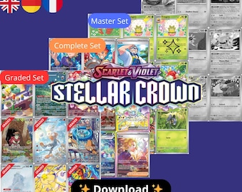 ステラクラウンセット印刷可能 – マスターセットとコンプリートセット + グレーディング済み + チェックリスト – ポケモンTCGバインダーページ – デジタルプレースホルダー – De/En/Fr