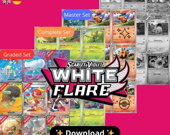 White Flare Set printable – Master and Complete Sets + Graded + Checklist – Pokemon TCG Binder Pages - Digital Download Placeholders