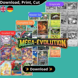 Set de Megaevolución imprimible: Set Maestro y Completo + Graduado + Lista de verificación - Páginas de carpeta de JCC Pokémon - Marcadores de posición digitales - DE/EN