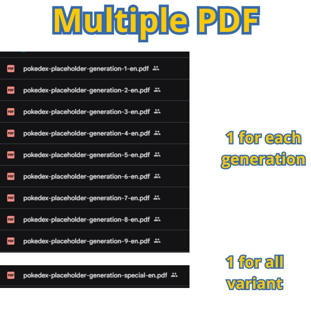 ポケモン全国図鑑1025：印刷可能なバインダーページとプレースホルダー