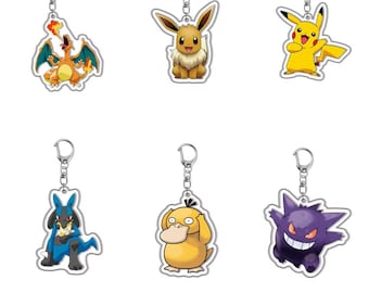 ポケモンキーホルダー｜TCGマスターセット（リザードン、ピカチュウ、イーブイ、ルカリオ、ゲンガー、コダック） – バインダー＆コレクターアクセサリー
