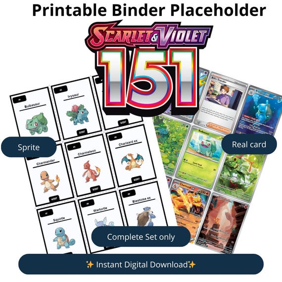 Pokmon 151 Binder Placeholders Printable PDF | 2 Designs  Pokmon Artwork  & Real Card Images | Complete Set Tracker for TCG Collection - Etsy