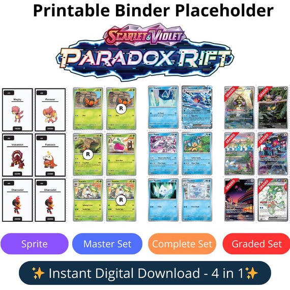 Pokmon TCG 4-in-1 Binder Pages Paradox Rift  Master, Complete Sets +  Graded + Sprite  Instant Digital Download Placeholders PDF - Etsy
