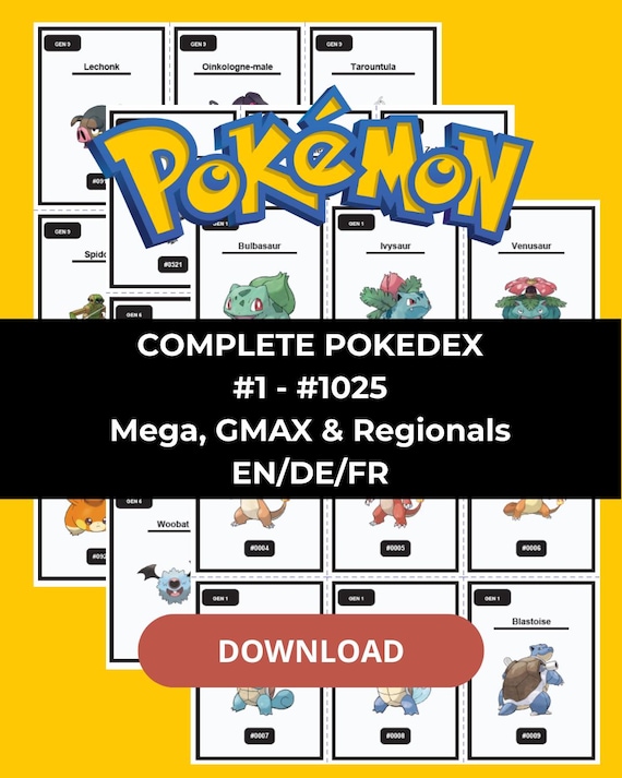 Pokmon National Pokdex 1025: Printable Binder Pages & Placeholders - Etsy