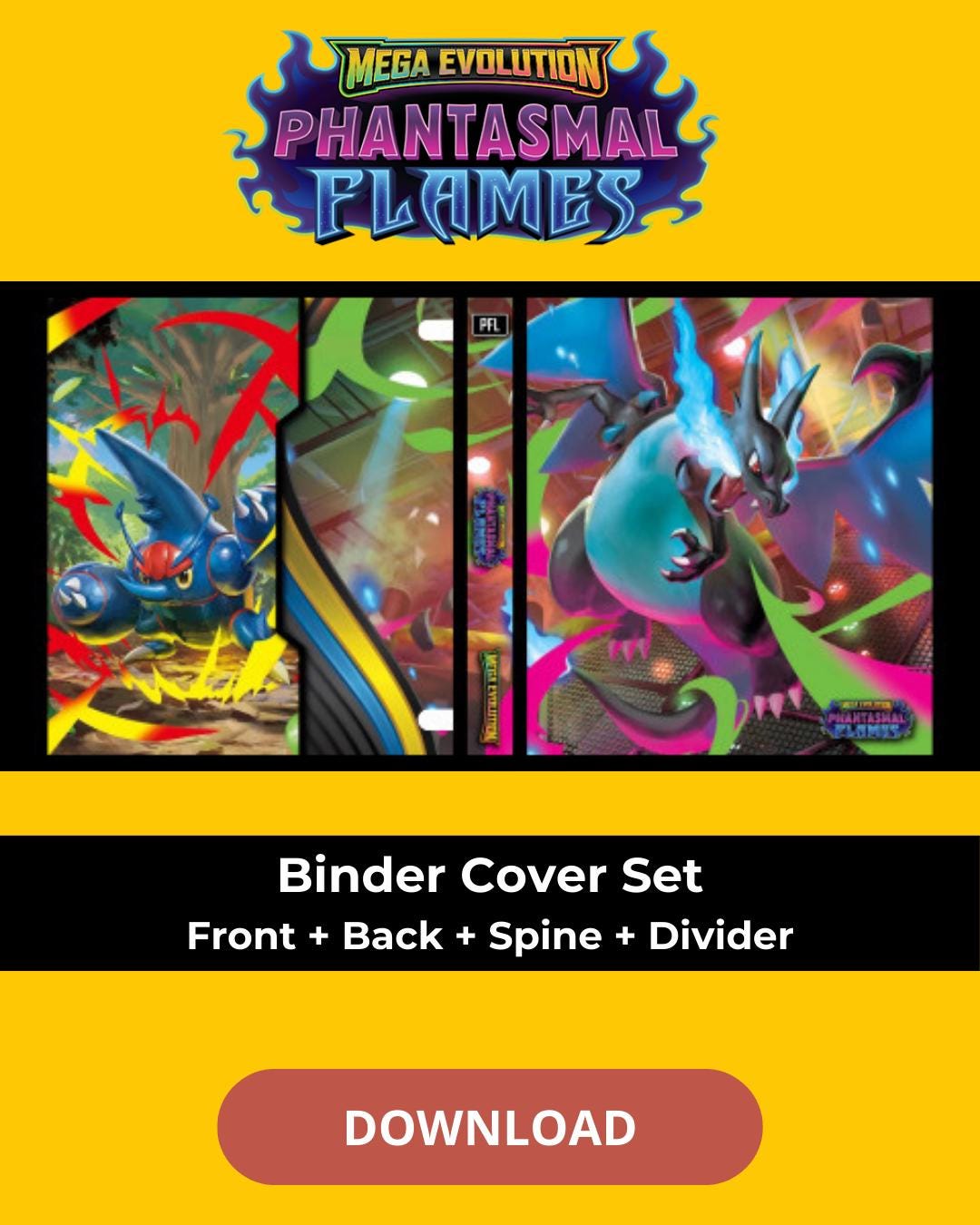 Pokémon TCG Phantasmal Flames Binder Cover & Spine Labels