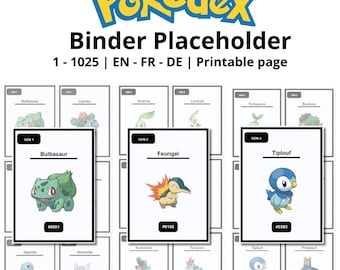 Multilingual National Dex Pokemon Binder Placeholder Collection (1 – 1025) – Complete Pokedex – Instant Digital Printable PDF – 3 Languages