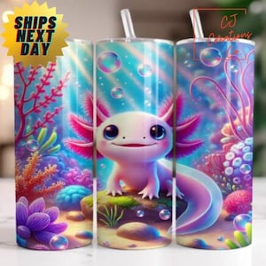 Axolotl colourful cute amphibian under water sea creature 20 Oz skinny tumbler hot or cold tumbler with gift box