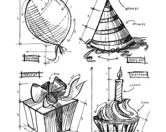 Stampers Anonymous, Tim Holtz, Birthday Blue Print, CMS 153