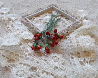 TeenyTiny Mulberry Paper Rose Buds, Wedding, Scrapbooking, Mixed media, Red