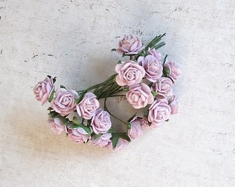 Mini Mulberry Paper Roses, 40 Count, Wedding, Scrapbooking, Mixed media, lavender