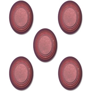 Pode incluir: Cinco círculos sobrepostos em tons de rosa e roxo. Os círculos estão dispostos de forma simétrica.