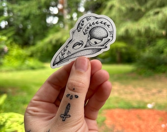 Tattooed Raven Skull Sticker