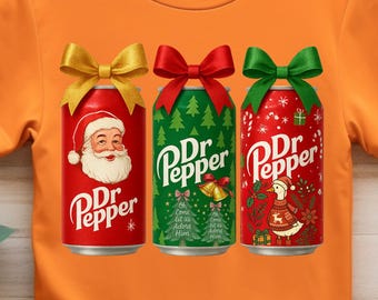 Dr Pepper navideño PNG, Clipart de lata de refresco retro con lazo coqueto, Linda lata navideña, Regalo perfecto para fanáticos de Dr Pepper, Papá Noel preppy PNG