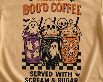 Freshly Boo’d Coffee PNG, Halloween Iced Coffee Sublimation, Cute Ghost Drink Clipart, Spooky Barista Shirt, Fall Cafe, Screamand sugar PNG