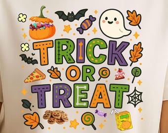 Trick or Treat PNG, Halloween Ghost Pumpkin Design, Spooky Season Sublimation, Witch and Kids Halloween PNG, Tote Mug T-Shirt Png Download
