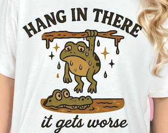 Aguanta, esto empeora PNG, Rana sarcástica divertida PNG, Humor sarcástico PNG, Estética retro PNG, Rana atrevida PNG, Sublimación de moda