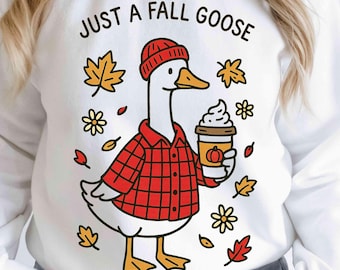 Ganso de otoño divertido PNG, gorra de ganso divertida para sublimación de Halloween, diseño vintage de calabaza otoñal, acogedor PNG floral bohemio de otoño, clipart de ganso lindo