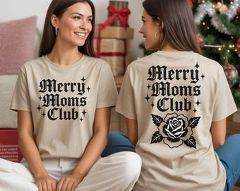 Paquete PNG del Club de Mamás Alegres (anverso y reverso), PNG de Mamá Alegre, PNG de Navidad Retro, Diseño de Camiseta de Mamá Navideña, Sublimación Navideña, archivo PNG