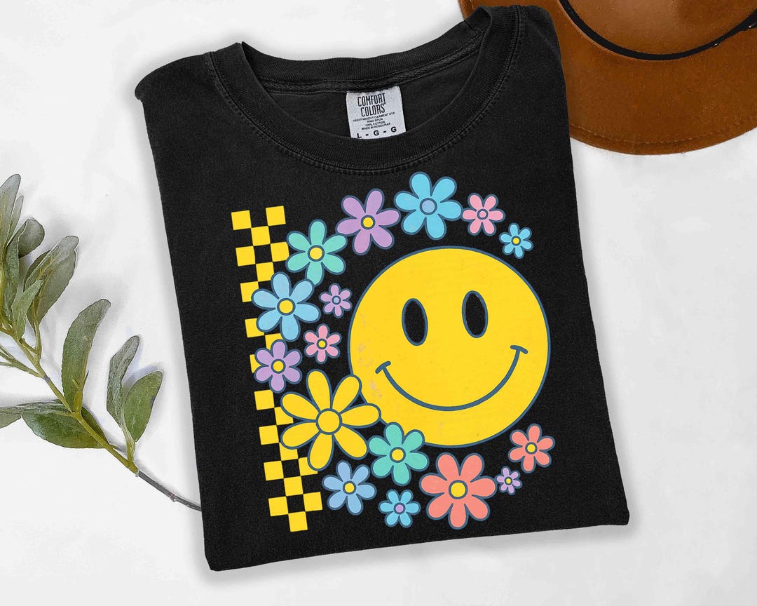 Retro Smiley Face Floral PNG Bundle, Inspirational Self Love Design ...