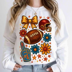 Football png, Football Game Day Png, Football Fall Autumn Png, Floral Football Png Touchdown Season Football Coquette Bow Football Fall Png
