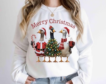 Diseño divertido de camiseta navideña, PNG navideño divertido, PNG navideño lindo, PNG de ganso de Papá Noel, Ganso de jengibre, Sublimación de ganso navideño lindo