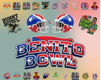 Benito Bowl PNG Bundle, Puerto Rican Pride Football Sublimation (Digital Download)