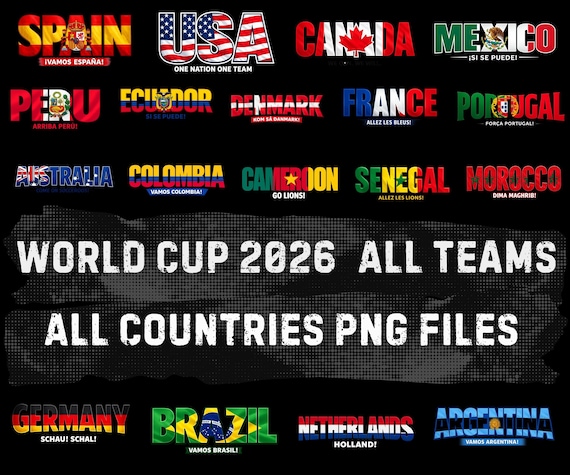 Soccer World Cop 2026 Countries PNG Bundle, National Soccer Teams PNG Design, Cultural Flag Typography Designs, Football Fan Png